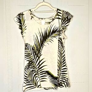 H&M Lightweight Top Cap Sleeve Slits Boat Neck Ivory Green Sz XS EUC